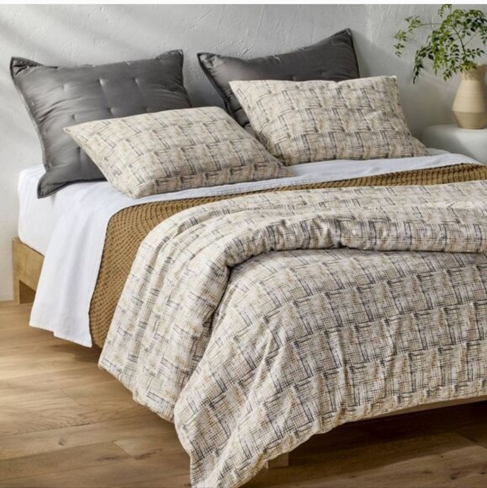Casaluna Heavyweight Linen Blend Duvet Cover and Sham Set Linen grid New